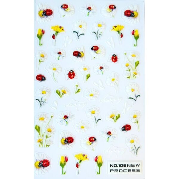 Ladybugs, Yellow Flower, White Flower Sticker