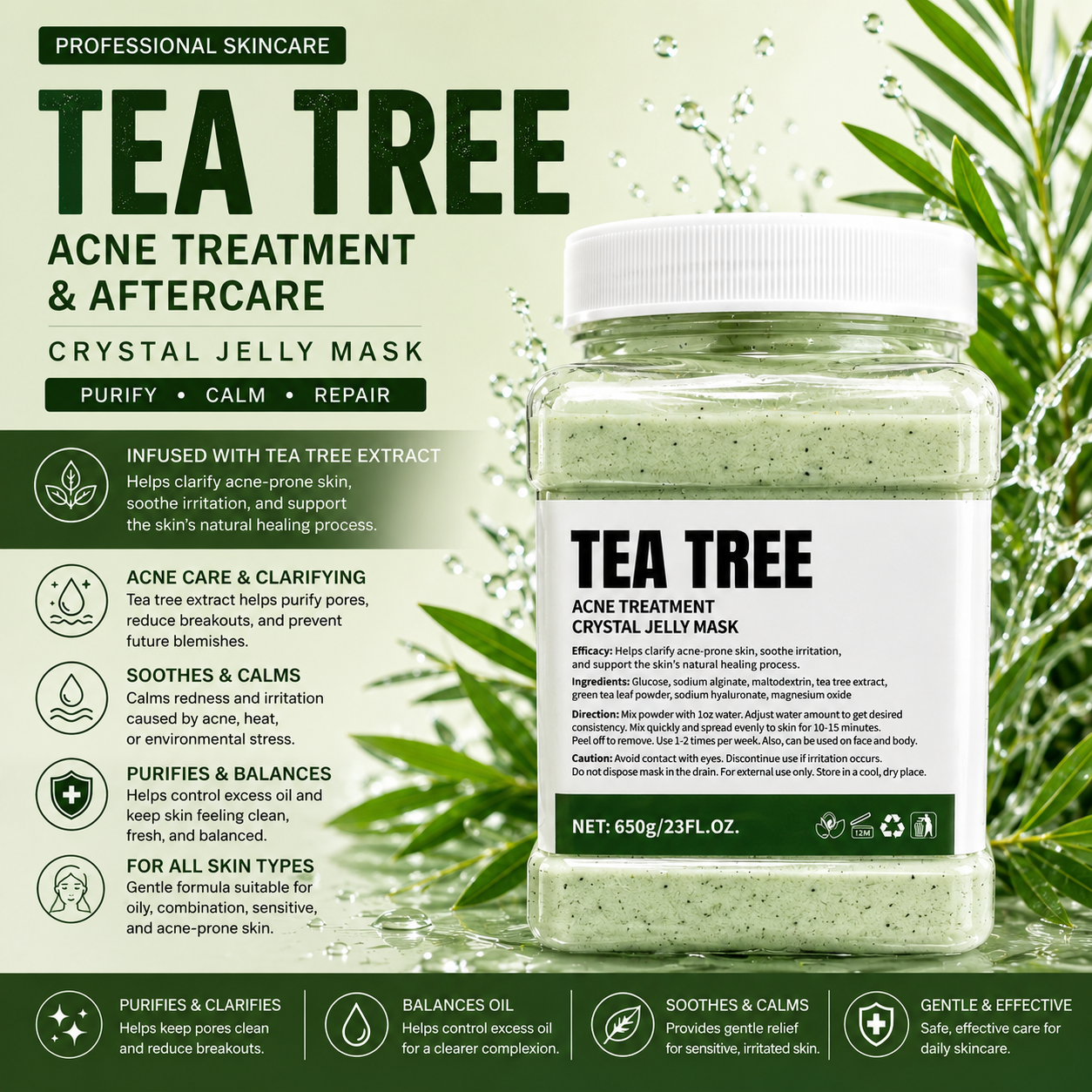 Tea Tree Acne Treatment & After Sun Repair Jelly Mask